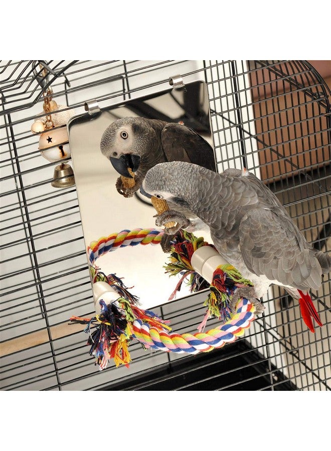 كولورداي مرآة طيور مقاس 9 بوصات مع مجثم حبل، أرجوحة طيور، ألعاب قفص ببغاء لببغاء الكونيور الرمادي الأفريقي، طائر الكوكتيل، طائر الحب، الكناري، كبير - Image 3