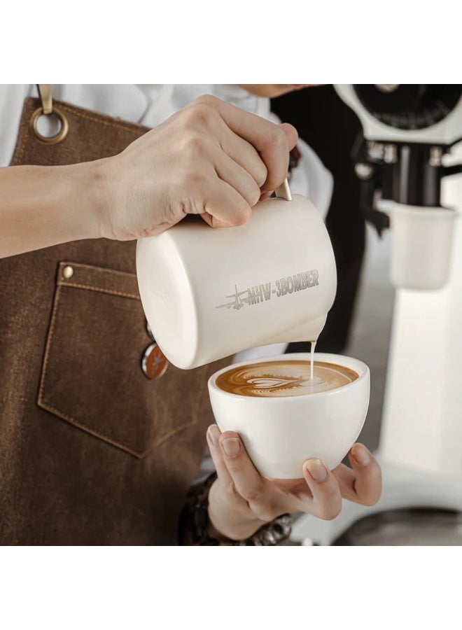 MHW-3BOMBER Latte Art Pitcher 5.0 Off White – 400 ml Stainless Steel Milk Frothing Jug with Patented Crocodile Spout, Ergonomic Handle - Image 4