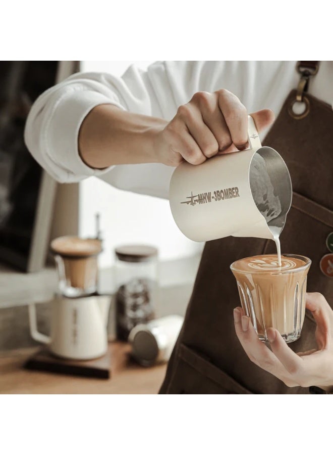 MHW-3BOMBER Latte Art Pitcher 5.0 Off White – 400 ml Stainless Steel Milk Frothing Jug with Patented Crocodile Spout, Ergonomic Handle - Image 3