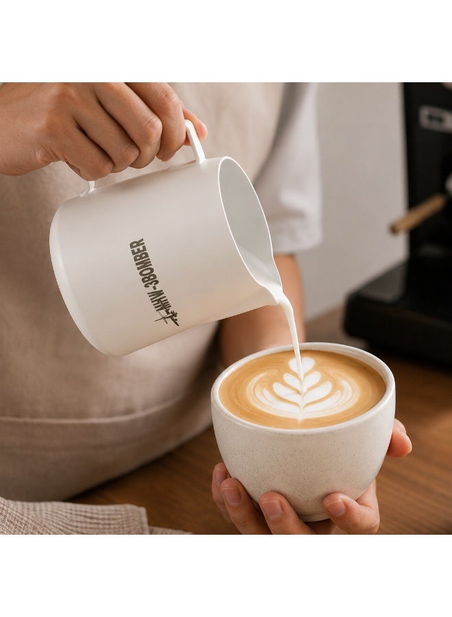 MHW-3BOMBER Latte Art Pitcher 5.0 Off White – 400 ml Stainless Steel Milk Frothing Jug with Patented Crocodile Spout, Ergonomic Handle - Image 2