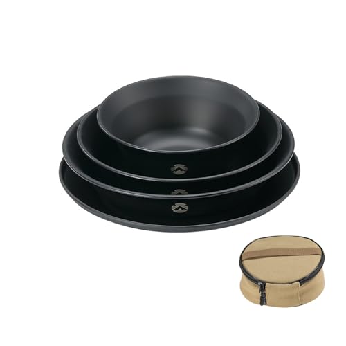 camping moon Campingmoon Camping Plates Stainless Steel Camping Dishes Bowls and Plates 4psc Set with Storage Bag Black - Image 1