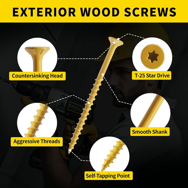ASTRWK Wood Screws 2 inch,Deck Screws #8×2 inch,100 Pcs,Rust Resistant Epoxy Coated,T25 Torx Bits Included,Tan - Image 2