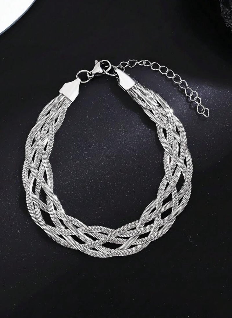 إيكوال اسوارة نسائية أنيقة وعالية الجودة مصنوعة من الاستانلس ستيل باللون الفضي - Image 2