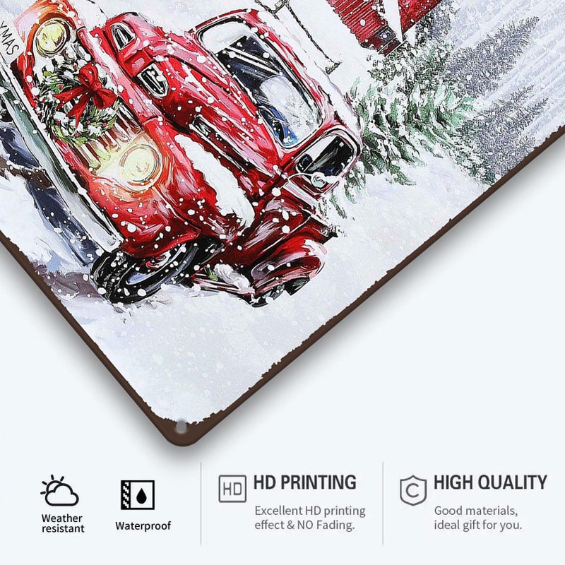 sebiuo Merry Christmas Metal Tin Sign Vintage Christmas Red Truck Wall Sign Retro Christmas Tree Metal Plaque Sign Decorations Christmas Gift For Home Decor 8x12 Inch - Image 3