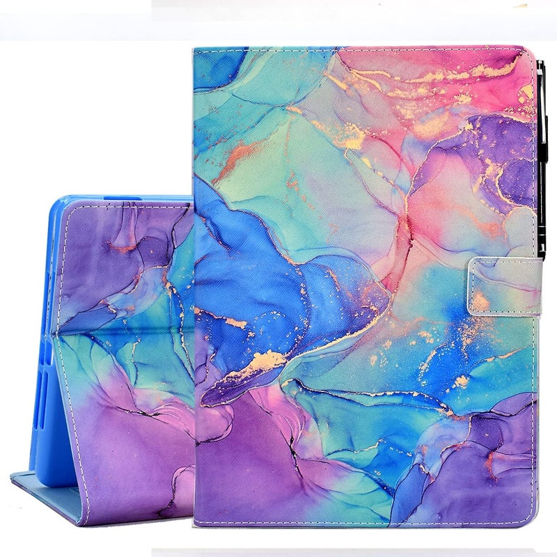 KEROM Fire HD 10 Tablet Case (9th/7th/5th Generation, 2019/2017/2015 Release), PU Leather Stand Cover Case with Auto Wake/Sleep & Pen Loop Holder & Card Slots, Colored Marble - Image 1