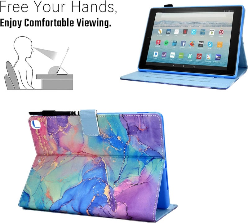 KEROM Fire HD 10 Tablet Case (9th/7th/5th Generation, 2019/2017/2015 Release), PU Leather Stand Cover Case with Auto Wake/Sleep & Pen Loop Holder & Card Slots, Colored Marble - Image 5