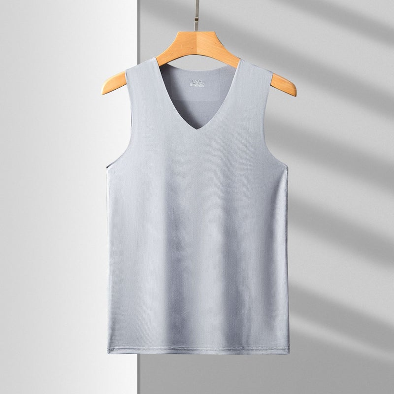 general Men's Ice Silk V-Neck Vest Sleeveless Body Sculpting Fit Summer Slim - Image 1
