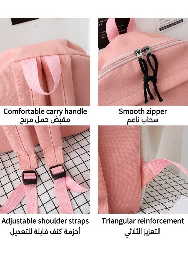 Vixplorn Kids Backpack  Student Fashion Casual Backpack Cute Canvas Bag School Rucksack Campus Backpack Set 5pcs (Pink) Free Bear Dolls - Image 2