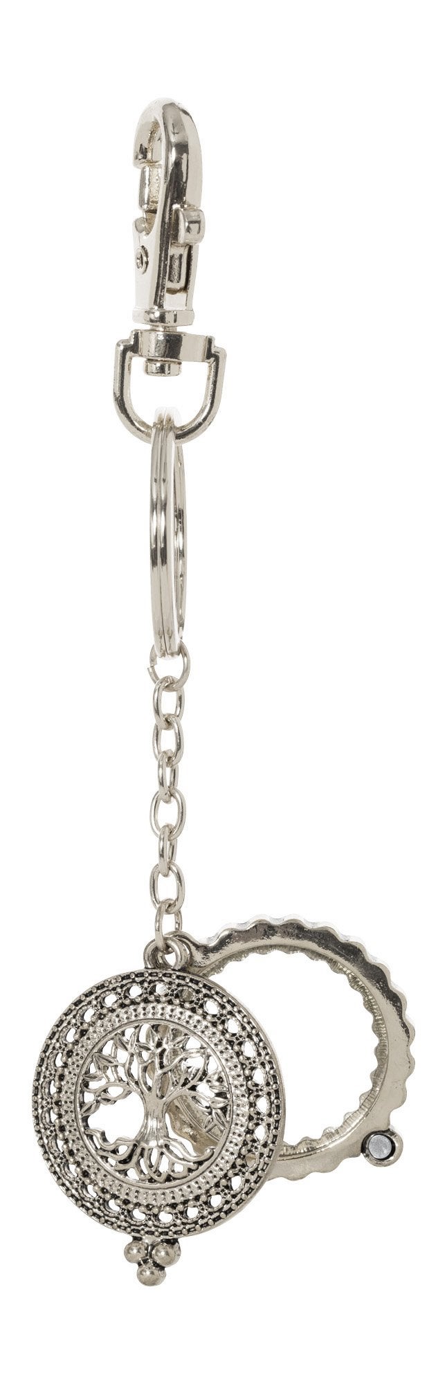 Artisan Owl Tree of Life 4X Magnifying Glass Sliding Top Key Chain Silver Tone