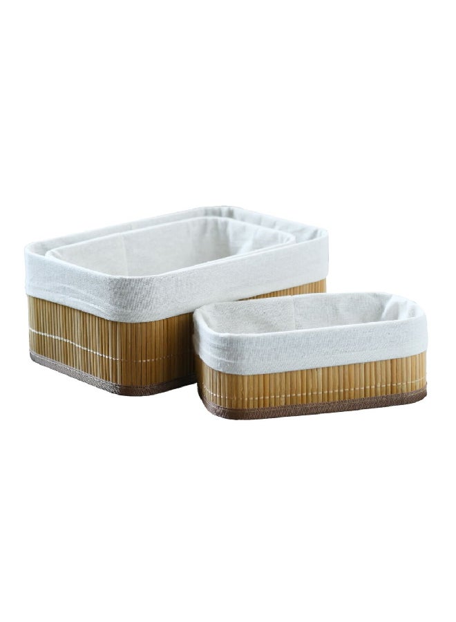 HONEYBEE 3-Piece Rectangular Shape Bamboo Storage Basket Set with Liner Brown and White 12 x 20 x 30 cm 2377  - Image 1