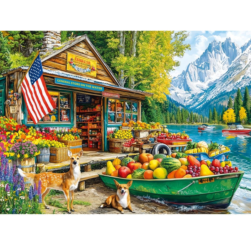 Nitktaia 300 Piece Puzzles for AdultsCountry Store Puzzles for Adults Children SeniorsLarge Piece Dog Deer Fruit Puzzle for Kids Ages 810 1012Fun Challenging Landscape Family Puzzle Game Nights20515in - Image 3