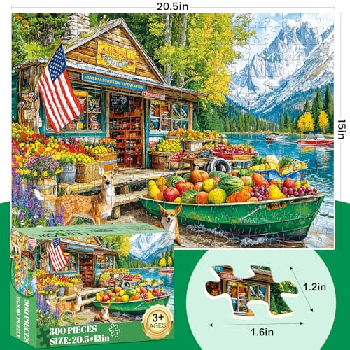 Nitktaia 300 Piece Puzzles for AdultsCountry Store Puzzles for Adults Children SeniorsLarge Piece Dog Deer Fruit Puzzle for Kids Ages 810 1012Fun Challenging Landscape Family Puzzle Game Nights20515in - Image 5