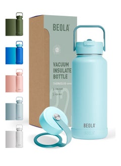 BEOLA 950ml Water Bottle 18/8 Stainless Steel 304 Double Wall Insulated Thermos Bottle with Straw Lid and wide mouth, 2 lids included, Hot Cold Liquids Sports Bottle bella, 32oz (Sage Mist)  - Image 1