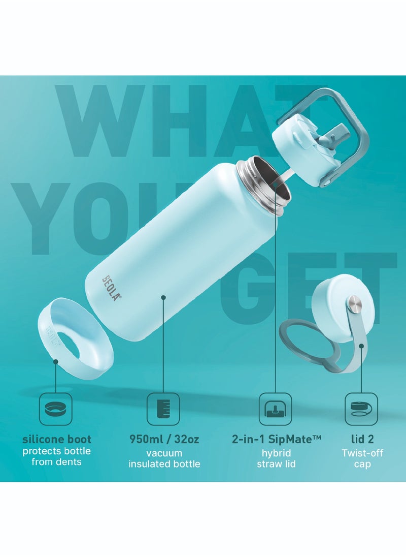 BEOLA 950ml Water Bottle 18/8 Stainless Steel 304 Double Wall Insulated Thermos Bottle with Straw Lid and wide mouth, 2 lids included, Hot Cold Liquids Sports Bottle bella, 32oz (Sage Mist)  - Image 2