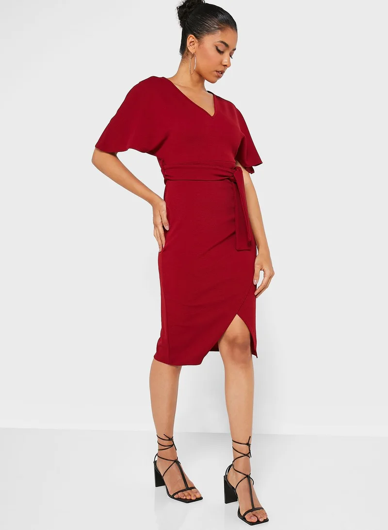 boohoo Tie Detail Kimono Dress