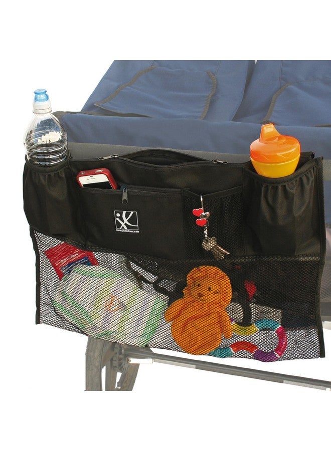 J.L. Childress Double Stroller Organizer with Large Mesh Storage Compartment - Stroller Accessory with Extra-Large Storage Bag - Deep Cup Holders - Multiple Zippered Pockets - Black - Image 1