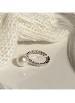 S925 Sterling Silver Zircon Large Pearl Ring