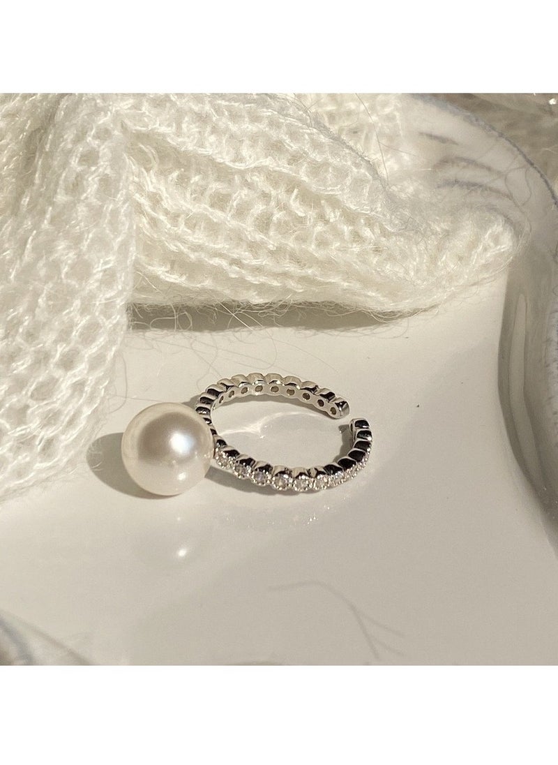 Generic - S925 Sterling Silver Zircon Large Pearl Ring - Image 1
