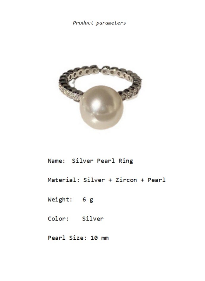 Generic - S925 Sterling Silver Zircon Large Pearl Ring - Image 1