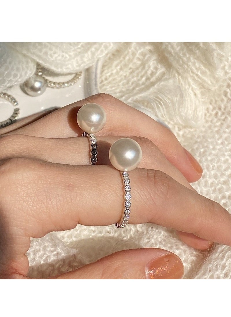 Generic - S925 Sterling Silver Zircon Large Pearl Ring - Image 1