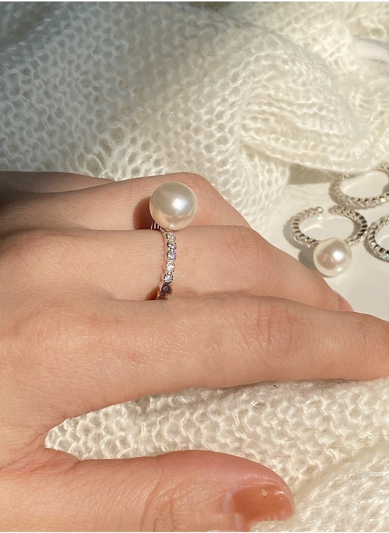Generic - S925 Sterling Silver Zircon Large Pearl Ring - Image 1