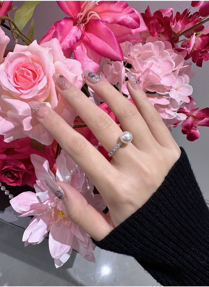 Generic - S925 Sterling Silver Zircon Large Pearl Ring - Image 1