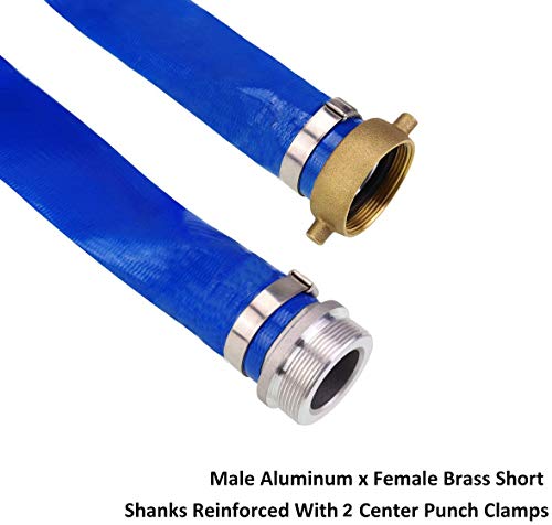 Eastrans 1.5" x 50' Blue PVC Backwash and Discharge Hose for Swimming Pools, Heavy Duty Reinforced Flat Pool Hose with Aluminum Pin Lug Fittings - Image 2