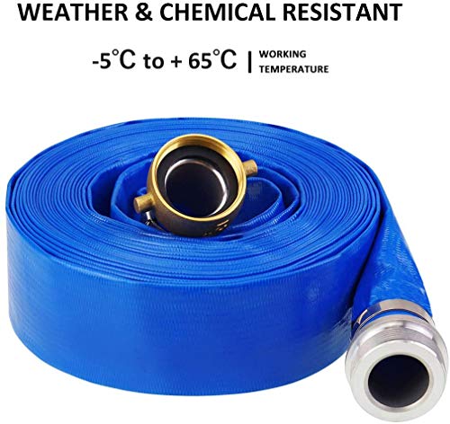 Eastrans 1.5" x 50' Blue PVC Backwash and Discharge Hose for Swimming Pools, Heavy Duty Reinforced Flat Pool Hose with Aluminum Pin Lug Fittings - Image 3