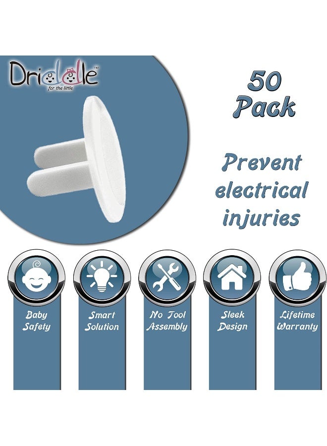 Driddle Outlet Plug Baby Safety Covers - 50 Pack - Protect Little Kids from Electrical Danger with Child Proof Socket Caps - White - Image 2