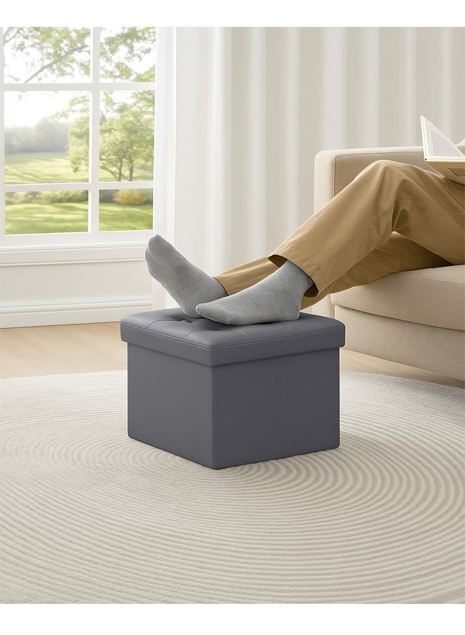 FUMES Foldable Ottoman Storage Dark Grey Leather Look Seat with Padded Lid and Hidden Compartment  - Image 2