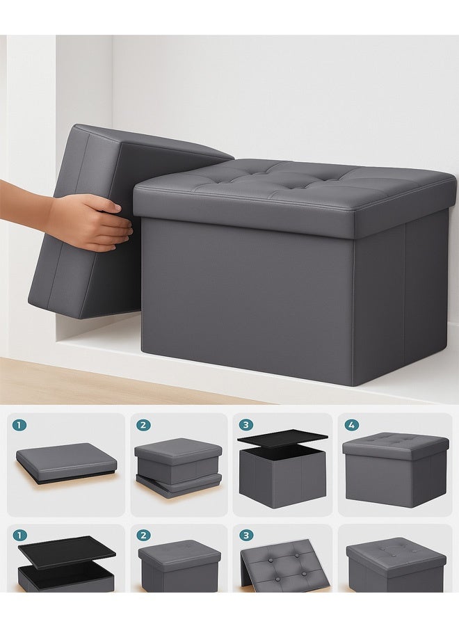 FUMES Foldable Ottoman Storage Dark Grey Leather Look Seat with Padded Lid and Hidden Compartment  - Image 5