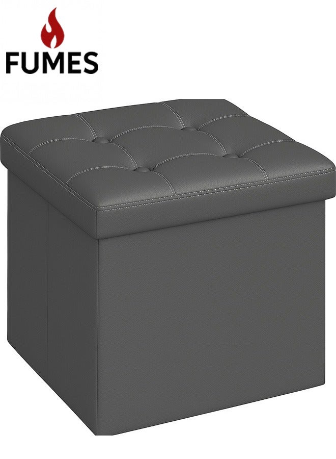 FUMES Foldable Ottoman Storage Dark Grey Leather Look Seat with Padded Lid and Hidden Compartment  - Image 1