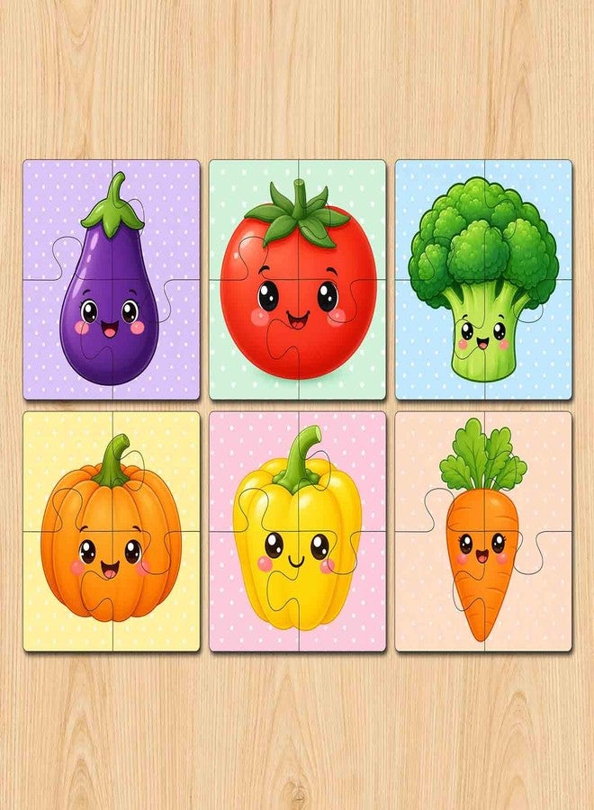 Tinywalk Wooden Jigsaw Puzzle Set of 6 for Kids Age 2-6 Years | Pack of 6 Puzzles with 4 Pieces Each | Toddler Learning Educational Toy | Mixed Themes Puzzle for Boys & Girls (Vegitables) - Image 3