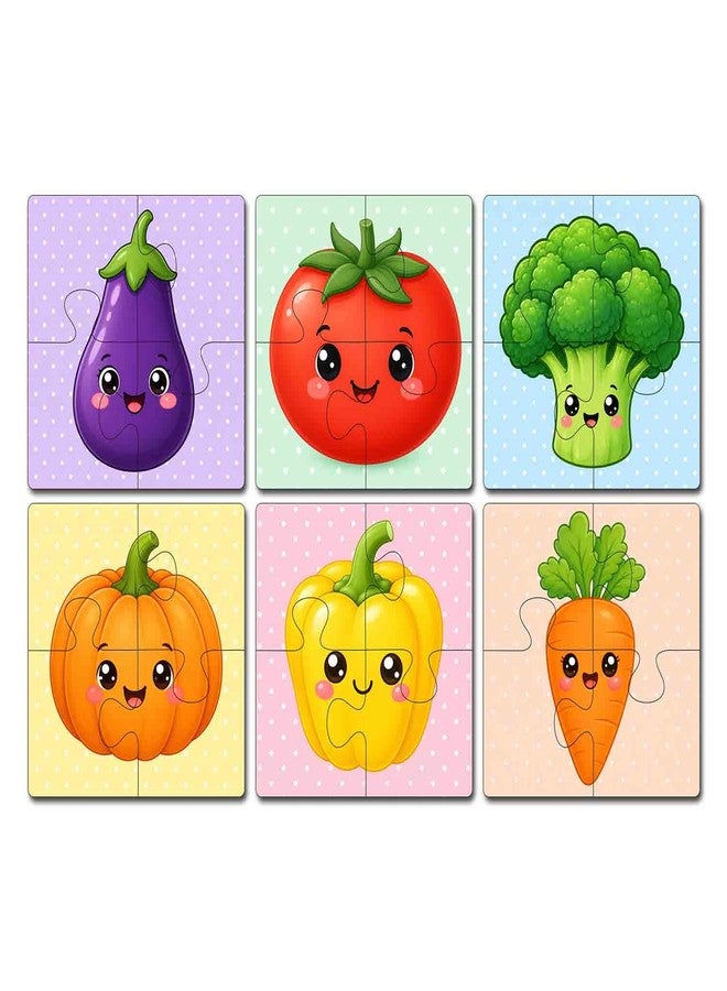 Tinywalk Wooden Jigsaw Puzzle Set of 6 for Kids Age 2-6 Years | Pack of 6 Puzzles with 4 Pieces Each | Toddler Learning Educational Toy | Mixed Themes Puzzle for Boys & Girls (Vegitables) - Image 1
