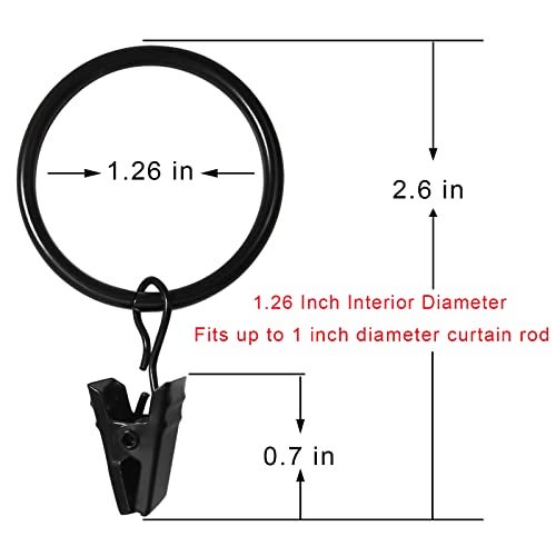 WeeksEight 40 Pack Black Curtain Rings with Clips, Curtain Hooks Hangers Clip Rings for Hanging Drapes Bows Hat, Drapery Rings 1.26 in I D, Fits up to 1 in Diameter Curtain Rod. - Image 2