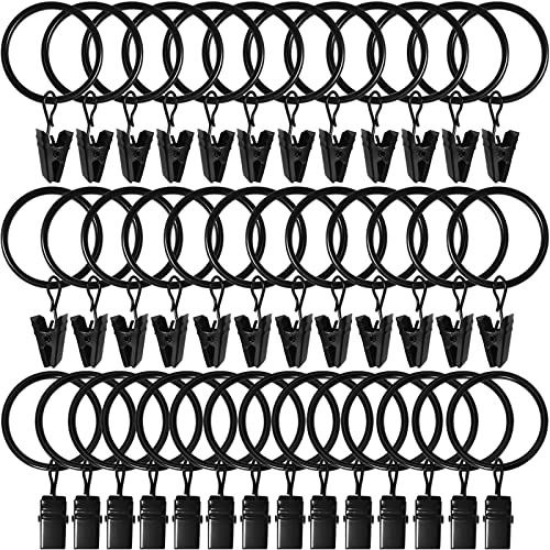 WeeksEight 40 Pack Black Curtain Rings with Clips, Curtain Hooks Hangers Clip Rings for Hanging Drapes Bows Hat, Drapery Rings 1.26 in I D, Fits up to 1 in Diameter Curtain Rod. - Image 1