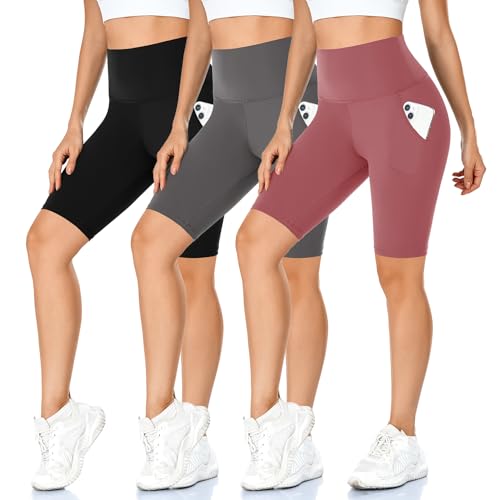 MOREFEEL 3 Pack Buttery Soft Biker Shorts for Women – 8" High Waist Tummy Control Workout Yoga Running Gym Athletic Shorts - Image 1