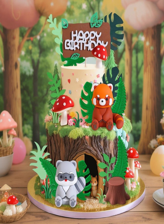 Knana 22Pcs Red Panda Cake Toppers Woodland Animal Cake Decorations with Panda Mushroom Cake Decorations for Baby Shower Birthday Party Supplies - Image 3
