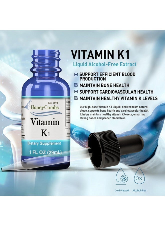 HoneyCombs Vitamin K1 Liquid - Alcohol-Free Oral Vitamin K1 Drops - Liquid Vitamin K - Vegan, Non-GMO Vitamin Liquid Extract for Internal & External Use - 1 Fl Oz - Image 3