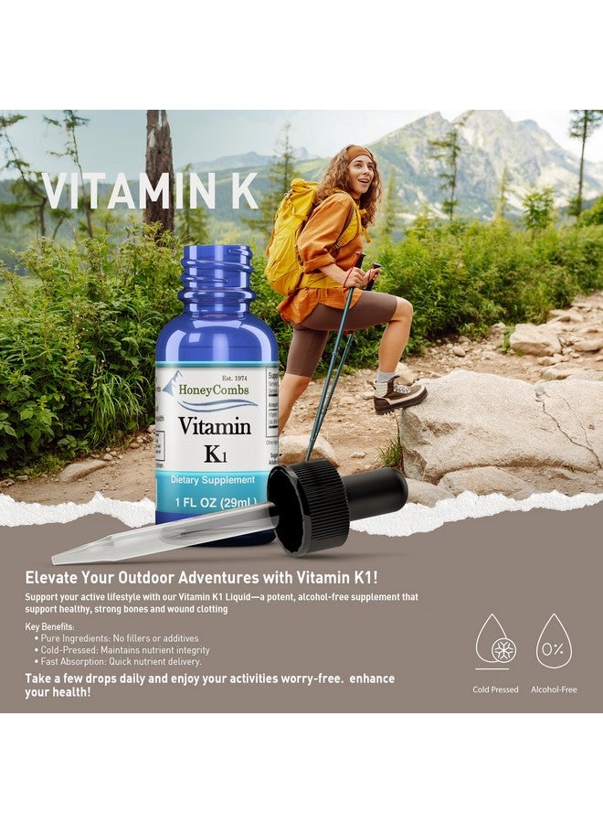 HoneyCombs Vitamin K1 Liquid - Alcohol-Free Oral Vitamin K1 Drops - Liquid Vitamin K - Vegan, Non-GMO Vitamin Liquid Extract for Internal & External Use - 1 Fl Oz - Image 4