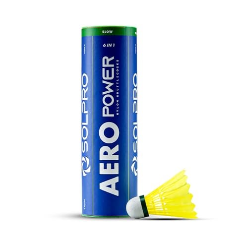 Solpro Aero Power Nylon Badminton Shuttlecock | Pack of 6 | Durable Slow Speed Shuttle for Training, Practice & Recreational Games, Stable Flight & Long-Lasting Performance - Image 1