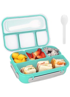 Arabest Lunch Box for Kids, 4 Compartment Children's Lunch Box with Spoon, 1300ML Bento Box Microwave & Dishwasher & Freezer Safe, BPA Free (Green)  - Image 1
