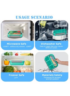 Arabest Lunch Box for Kids, 4 Compartment Children's Lunch Box with Spoon, 1300ML Bento Box Microwave & Dishwasher & Freezer Safe, BPA Free (Green)  - Image 4