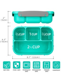 Arabest Lunch Box for Kids, 4 Compartment Children's Lunch Box with Spoon, 1300ML Bento Box Microwave & Dishwasher & Freezer Safe, BPA Free (Green)  - Image 5