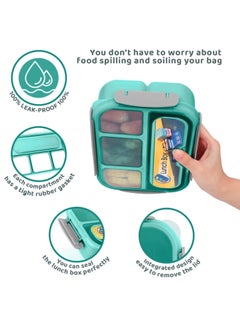 Arabest Lunch Box for Kids, 4 Compartment Children's Lunch Box with Spoon, 1300ML Bento Box Microwave & Dishwasher & Freezer Safe, BPA Free (Green)  - Image 3