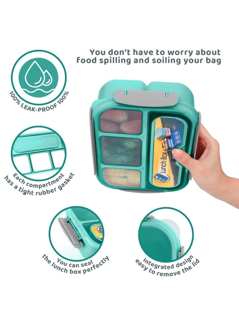 Arabest Lunch Box for Kids, 4 Compartment Children's Lunch Box with Spoon, 1300ML Bento Box Microwave & Dishwasher & Freezer Safe, BPA Free (Green)  - Image 3