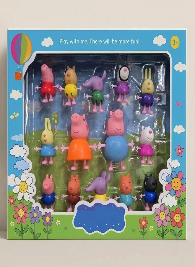 BRAVIADECOR Bravia Pig Family Toys Set George Mummy Daddy Friends with Grandparents | Dollhouse Family Big House Car | 14 Cartoon Characters | Soft Toys for Kids | Birthday Rakhi Party Gift-17 - Image 1