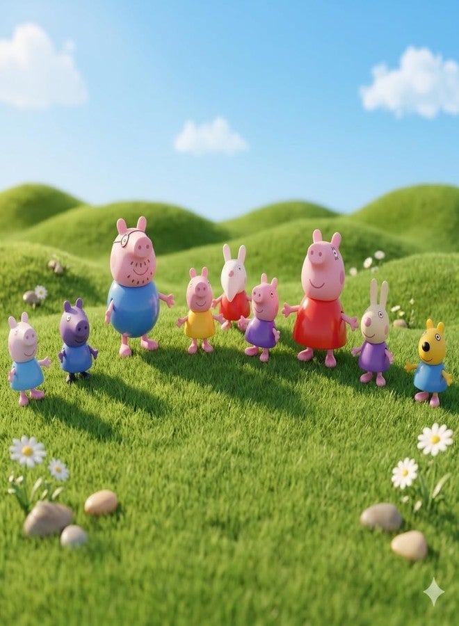 BRAVIADECOR Bravia Pig Family Toys Set George Mummy Daddy Friends with Grandparents | Dollhouse Family Big House Car | 14 Cartoon Characters | Soft Toys for Kids | Birthday Rakhi Party Gift-17 - Image 2