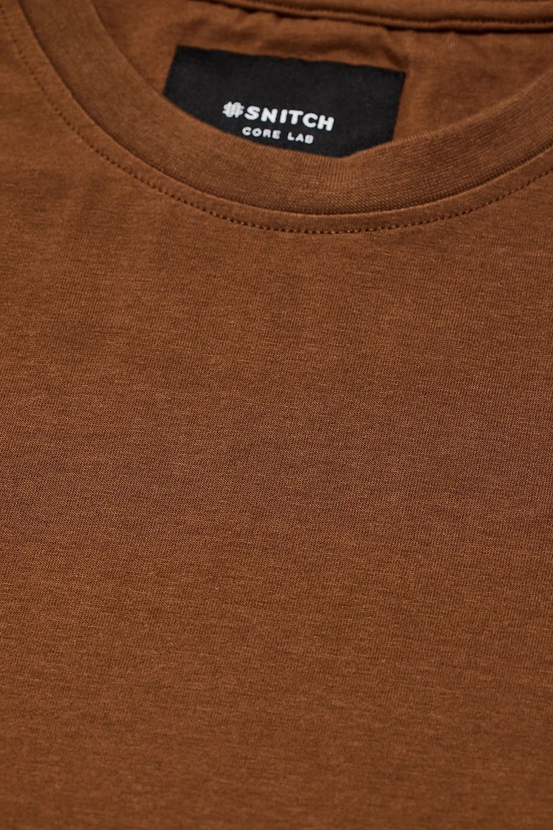 SNITCH Core Lab Brown Solid Slim Fit T-Shirt