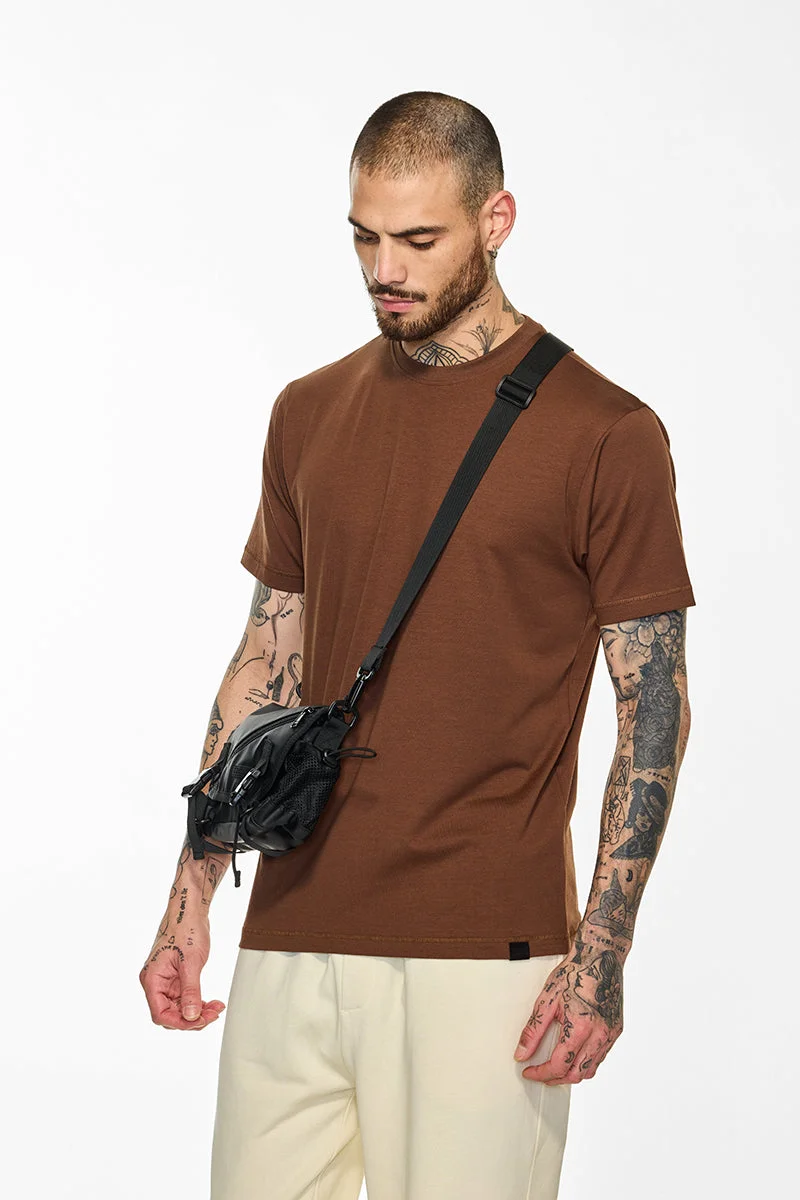 SNITCH Core Lab Brown Solid Slim Fit T-Shirt
